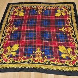 Talbots Scarf‎ 100% Silk Blue Red Mustard Square Vintage